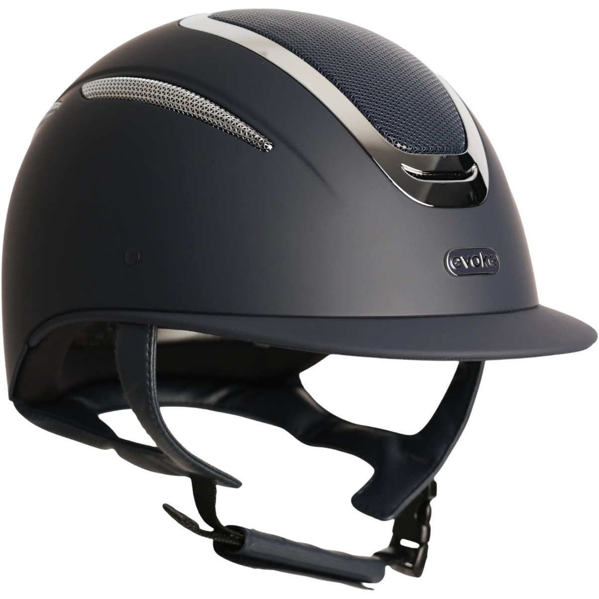 2026 Evoke Unisex Elara Classic Peak Riding Hat & Liner 200742008 - Navy / Silver Chrome